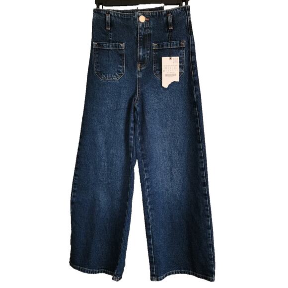 New Zara Mid-Blue Z1975 Wide-Leg Cropped High-waist Jeans 1889/151 Size 0/32 - Picture 4 of 7